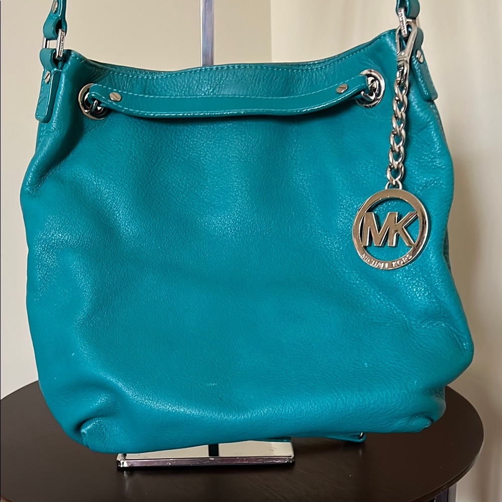 Michael Kors Teal Leather Shoulder Bag with Chain Strap